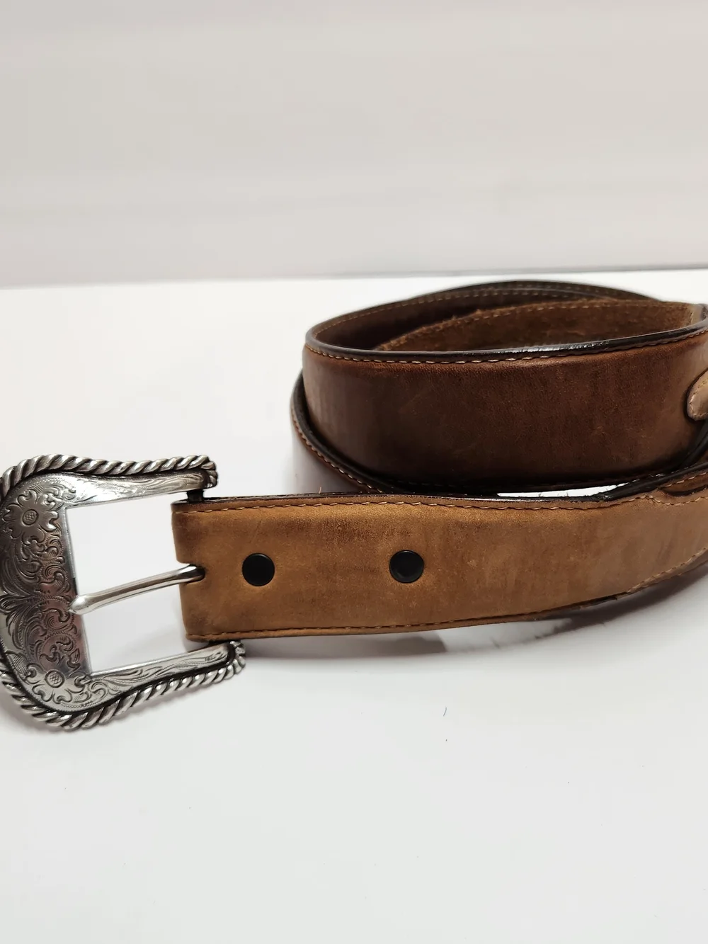 Men's Leather Belt with Silver Western Buckle Silver Creek